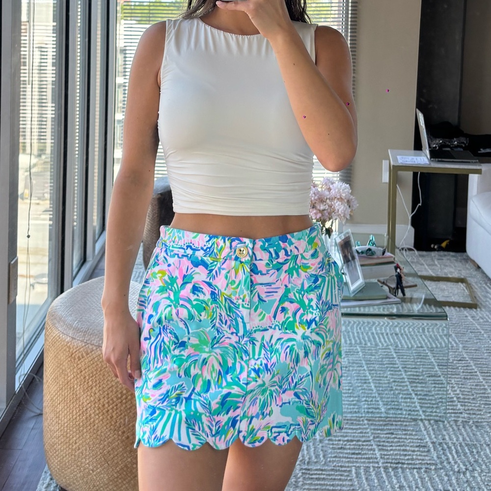LILLY PULITZER COLETTE SCALLOP HEM SKORT, BLUE IBIZA, CABANA COCKTAIL